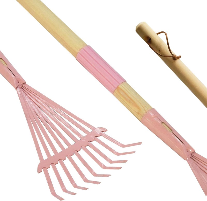 Xifando Kids Leaf Rake-Small Wooden Handle Leaf Rake with Metal Tines, 27inches /69cm Length, for Kids Enjoy Garden Cleaning Activities (Pink) - Image 4